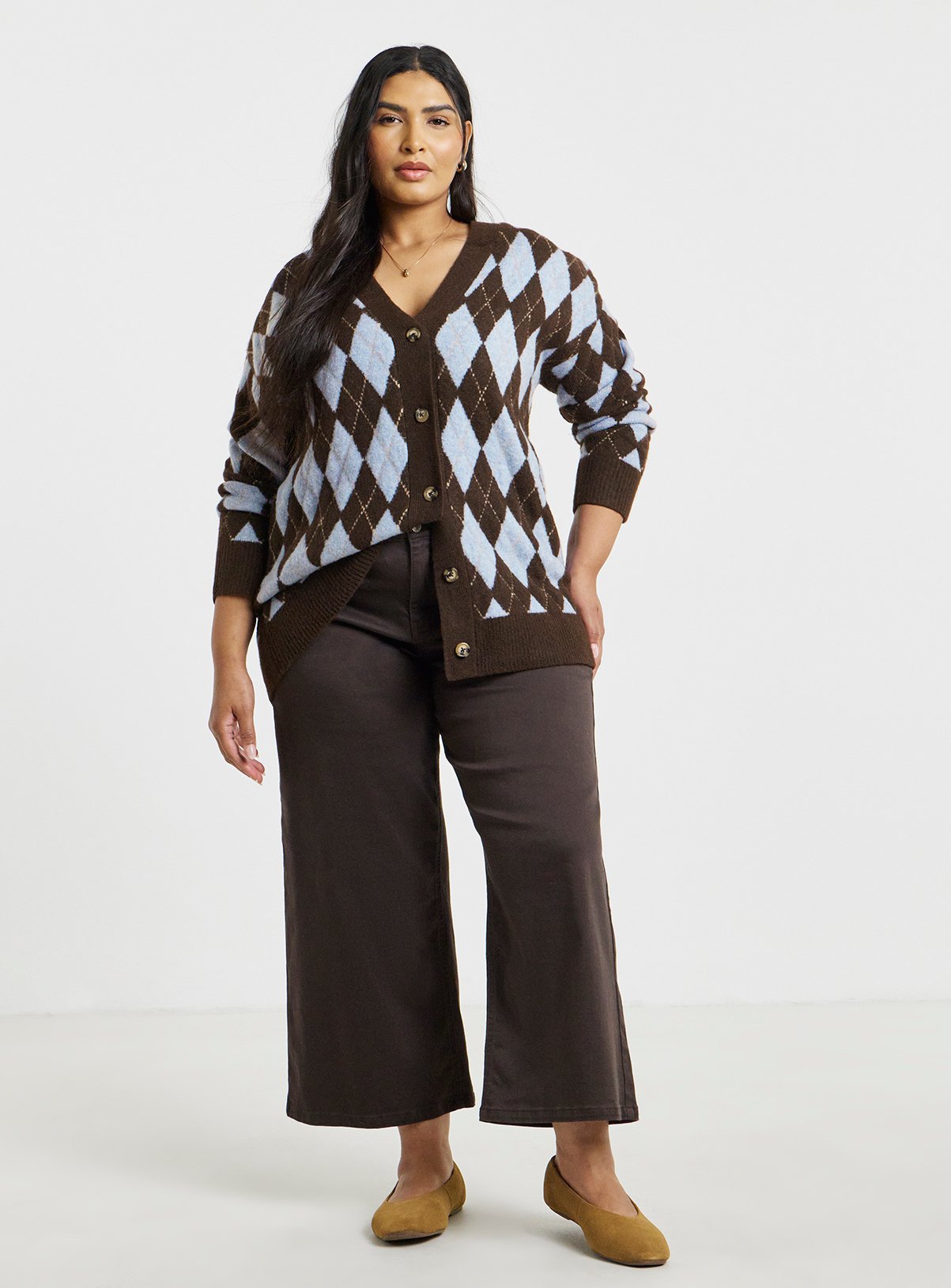 SIMPLY BE Sponge Argyle Boyfriend Cardigan 20-22 - Image 3 thumbnail